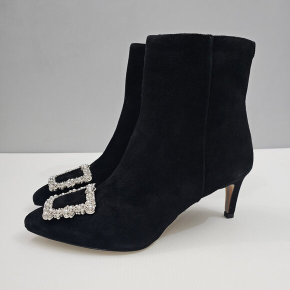 Sam Edelman Ulissa Luster Ankle Boot Womens 8.5 Black Suede Rhinestone Buckle - Picture 15 of 15